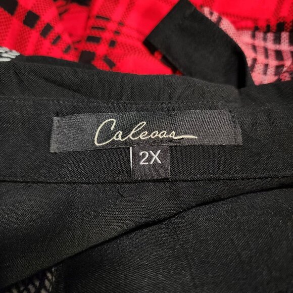 Calessa Plaid Embroidered Top Womens Plus 2X Colorblock Black Floral Long Sleeve - Picture 9 of 12